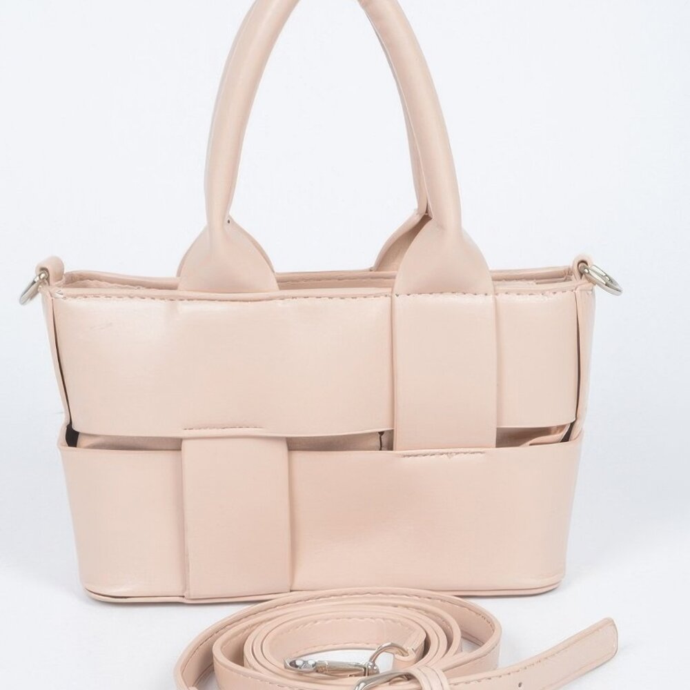 Faux Leather Braided Small Tote Bag